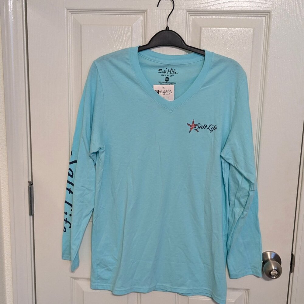 Salt Life Long Sleeve T Shirt - Size Small - Turquoise Blue